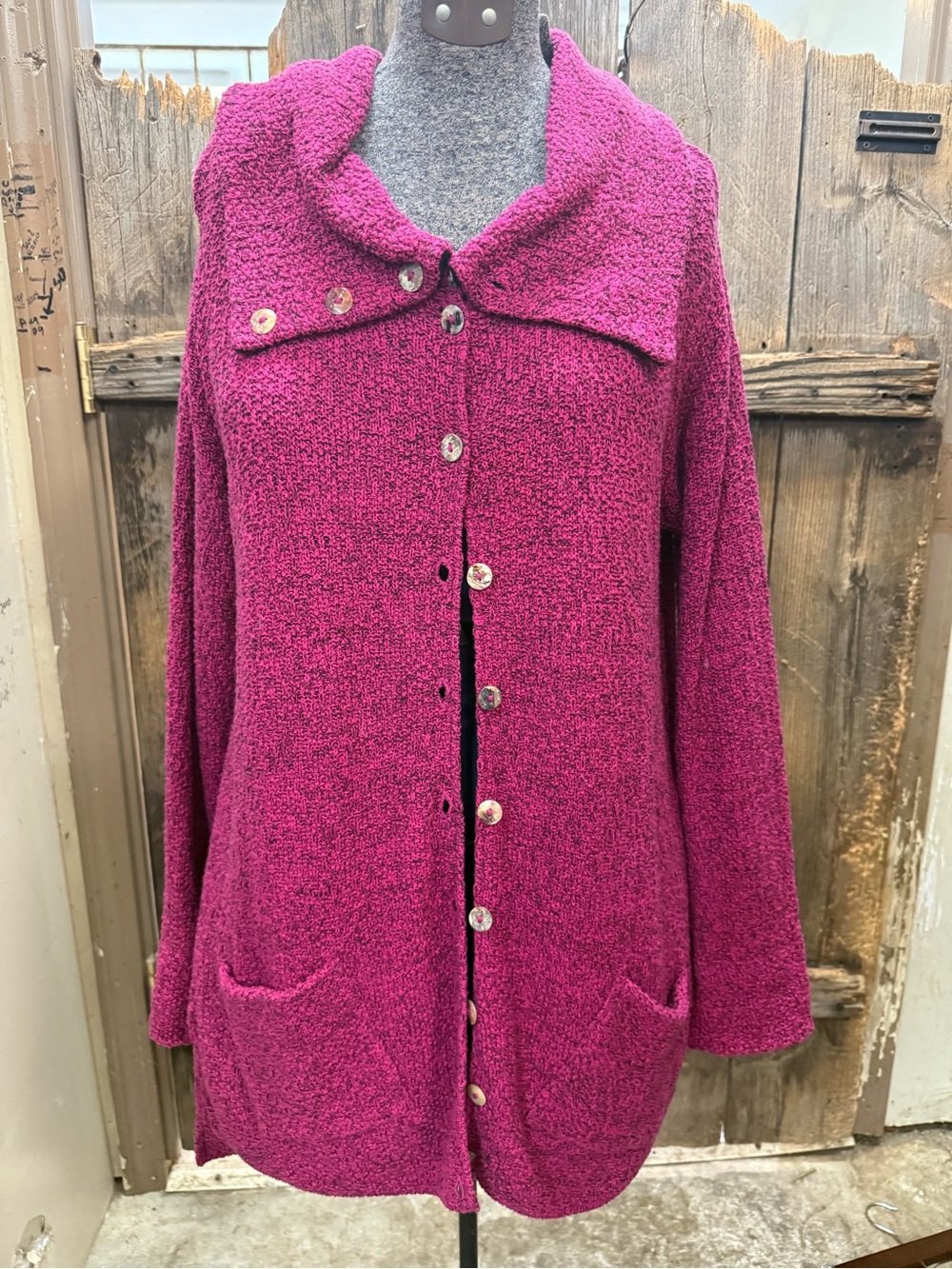 Button-Front Shawl Collar Cardigan in Fuchsia